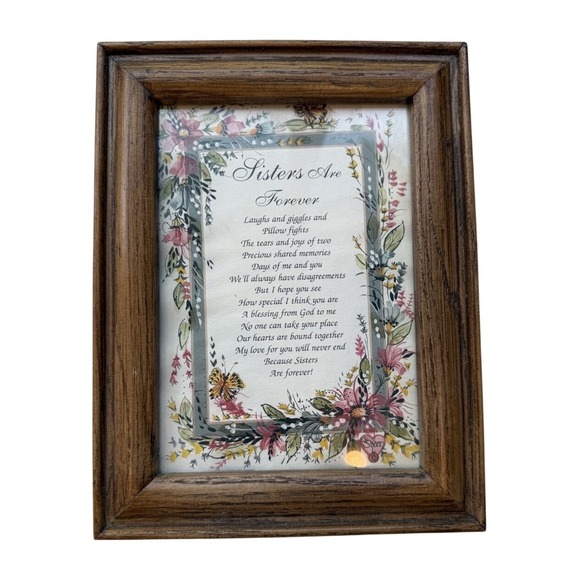 Other - Sisters Forever Framed Poem Decorative Picture Art Wood Tone Frame 7x9" Wall Art